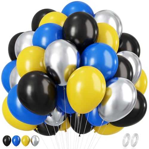 Luftballons Blau Gelb Schwarz Silber, 60 Stück 12 Zoll Marineblau Gelb Schwarz Latex Helium Luftballons mit Metallic Silber Ballon für Junge Kinder Geburtstag Video Game Themed Party Graduation Deko von KEPMOV