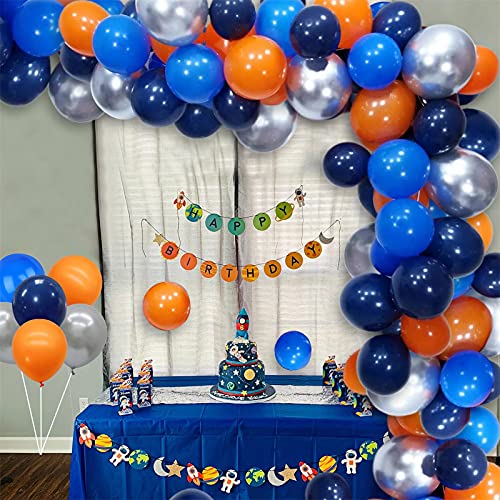 Luftballons Girlande, Space Ballonbogen Kit mit Royal Navy Blau, Orange, Blau Latex Ballon mit Chrom Metallic Silber Luftballons für Weltraum Party Themenzubehör Baby Shower Party Geburtstagsfeier von KEPMOV