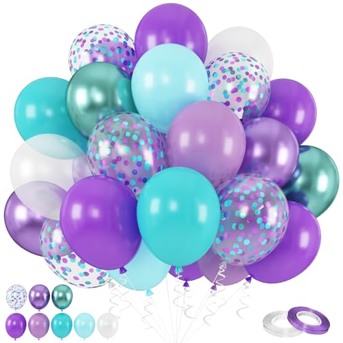 Luftballons Meerjungfrau, 60 Stück 12 Zoll Meerjungfrau Geburtstag Ballon mit Metallic Lila Grün Türkis Perle Weiß Violett Konfetti Ballons für Mädchen Meerjungfrauen Party Hochzeit Dekoration von KEPMOV