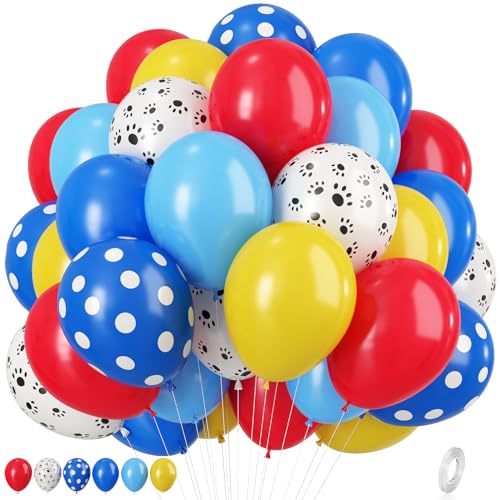 Luftballons Pfotenabdruck, 12 Zoll Hund Pfote Luftballons Rot Blau Gelb Paw Printed Ballons Hunde Welpe Paw Luftballon mit Bunt für Kinder Karneval Welpe Pfote Geburtstagsparty Zirkusthema Party Deko von KEPMOV