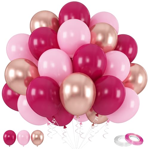 Luftballons Pink Rosa, 60 Stück 12 Zoll Magenta Fuchsia Hot Pink Metallic Rose Gold Ballons Latex Helium Ballons für Mädchen Frauen Geburtstag Hochzeit Babyparty Prinzessin Party Jugendweihe Deko von KEPMOV