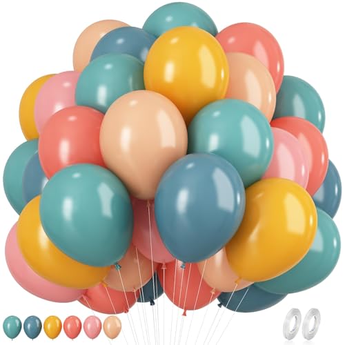 Luftballons Retro Boho, 60 Stück 12 Zoll Regenbogen Blau Rosa Ballon, Bunt Luftballons Dusty Blau Dusty Rosa Vintage Pastell Gelb Beige Ballons für Sommer Babyparty Weltraum Geburtstag Dekorations von KEPMOV