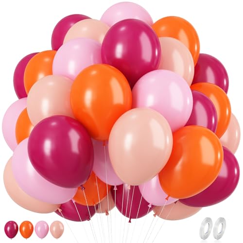 Luftballons Rosa Orange, 12 Zoll 60 Stück Matt Hot Pink Orange Pastel Pink Party Ballons Matt Hot Fuchsia Rosa Orange Helium Ballon für Sommer Tropische Geburtstag Prinzessin Hochzeit Babyparty Deko von KEPMOV