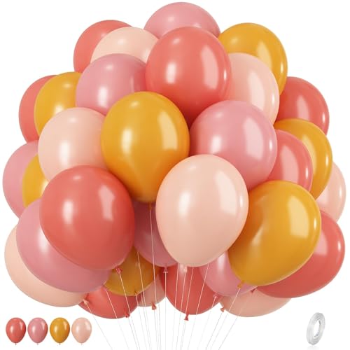 Luftballons Rosa Orange, 12 Zoll Pink Retro Rosa Orange Party Ballons Matt Rosa Orange Pinke Latex Helium Luftballon mit Band für Sommer Tropische Frauen Geburtstag Prinzessin Hochzeit Babyparty Deko von KEPMOV