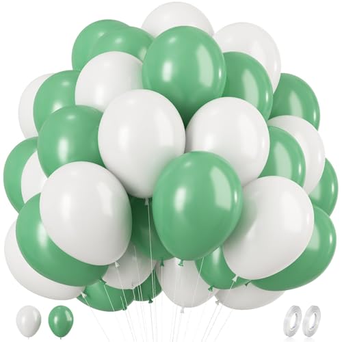 Luftballons Grün Weiß, 60 Stück Luftballons Salbeigrün Weiss Luftballons, 12 Zoll Sage Olive Grün Weiß Helium Ballons für Dschungel Safari Geburtstag Babyparty Hochzeit Jubiläum Party Deko von KEPMOV