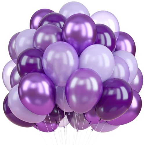 QQ Lila Luftballons, 60 Stück 12 Zoll Dunkel Lila Macaron Lila Perle Lila Hell Lila Ballon Set mit Metallic Lila Ballons, Verschiedene Schattierungen Ballons für Geburtstag Meerjungfrau Party Deko von KEPMOV