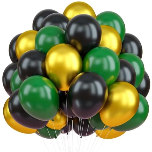 QQ Luftballons Grün Schwarz Gold, 70pcs 12 Zoll Dunkelgrün Metallic Chrom Gold Schwarz Latex Helium Ballons für Dschungel Safari Thema Geburtstag Videospiel Party Supplies Graduierung Hochzeit von KEPMOV