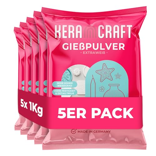 Keracraft Gießpulver weiß 5x1kg - Reliefgießpulver weiß für kreative Projekte von KERACRAFT