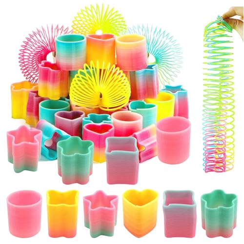 KERANEET 48 Stück Regenbogenspirale Springs 3.5*3.5cm Rainbow Kreis Spirale 6 Formen Party Mitgebsel Regenbogen Spielzeug für kindergeburtstag Gastgeschenke Fidget Toys Set von KERANEET