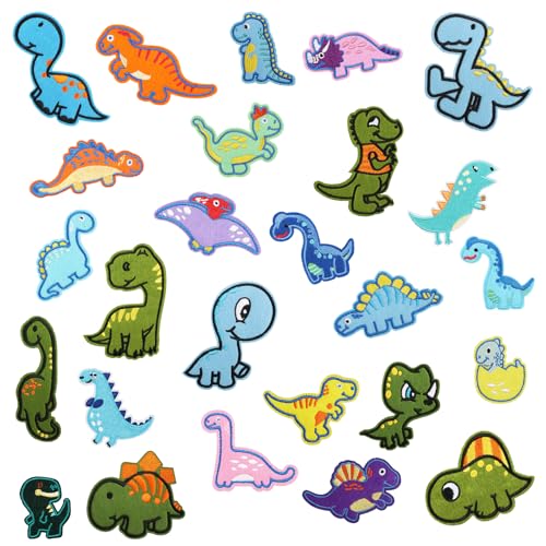 KERANEET 26 Stück Patches zum Aufbügeln Bügelbilder Kinder Aufnäher Patches Dinosaurier Aufnäher Bügelflicken Kinder Bügelbilder für Textilien Flicken zum Aufbügeln Kinder Für Kleidung Rucksäcke von KERANEET