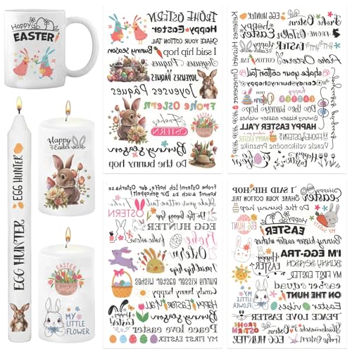 KERANEET Kerzensticker Ostern Kerzentattoo Kerzen Tattoo Ostern Tattoofolie Kerzensprüche Sticker Schwarz Kerzensprüche Wasserschiebefolie Kerzentattoo für Kerze Tasse DIY Geschenk (Bunte Kaninchen) von KERANEET