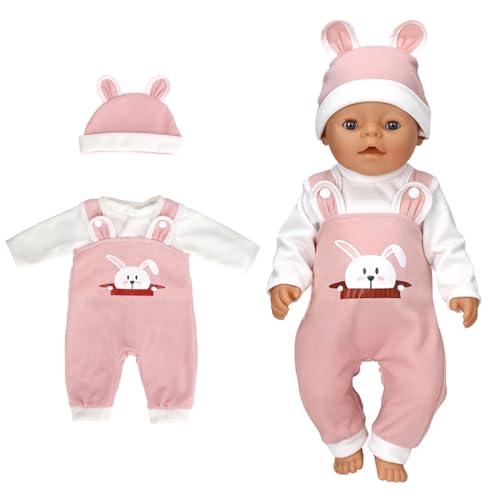 Kleidung Outfits für Baby Puppen Puppenkleidung 35-43 cm Puppenzubehör mit Hut Langarm Hose Geschenk für Kinder Mädchen Jungen - Hasen von KERANEET