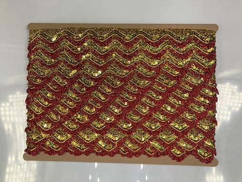Länge 12 m, Breite 4,8 cm, goldfarbene Pailletten-Spitzenborte, verzierter Gimpen-Bordüre für Performance-Kostüme oder Schmuck, Basteln und Nähen. von KERGAEN