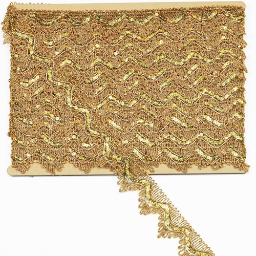 Länge 12 m, Breite 4,8 cm Paillettenbesatz, goldene Pailletten für Kleider, Jacken, Röcke und mehr, Blassgoldfarben Länge 12 m, Breite 4,8 cm Paillettenbesatz, goldene Pailletten für Kleider, Jacken, Röcke und mehr, Blassgoldfarben von KERGAEN