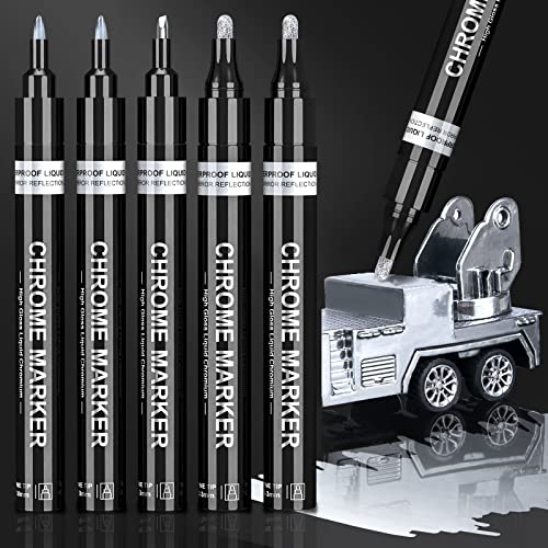 KERIFI Silber Metallic Stifte Flüssige Chrom Spiegelmarker, Ölbasiertes Permanent Marker Set, Reflektierender Glanz Metallischer Spiegelmarker, Lackstift für Modell Metall Kunststoff DIY Basteln von KERIFI