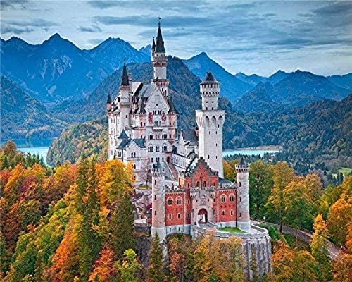 DIY 5D Diamond Painting Kit Kristalle Diamantstickerei Strass Malerei Kleber Malen nach Zahlen Stitch Art Kit Home Decor Wandaufkleber – Schloss Neuschwanstein Herbst 50x60CM von KESIMO