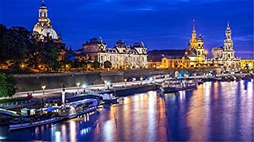 KESIMO 5D Diamond Painting Kits, Vollbohrer Stadt Dresden Fluss, Landschaft, Boote, Lichter Stickerei Strass Malerei Heimdekoration 30x40CM von KESIMO