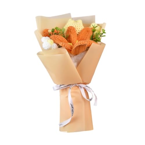 KESOTO Häkelstrauß mit Papiertüte, Künstliche Blumen für Feierlichkeiten Und Geschenke, Orange von KESOTO