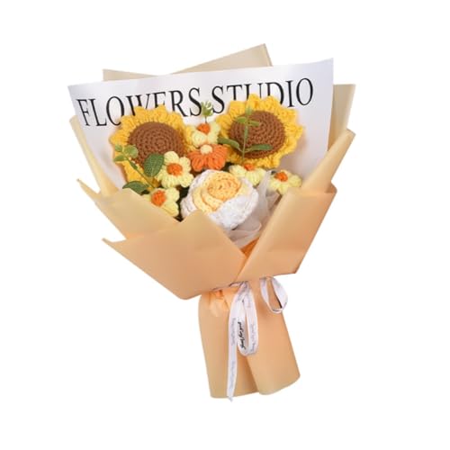 KESOTO Häkelstrauß mit Papiertüte, Künstliche Blumen für Feierlichkeiten Und Geschenke, Sonnenblume von KESOTO