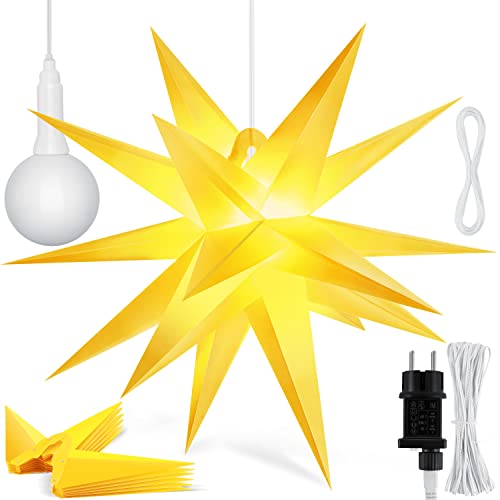 KESSER® 100cm Leuchtstern 3D, LED Weihnachtsstern mit Timer für innen und außen, Adventsstern Beleuchtet hängend Gelb Stern + Warmweiß Licht von KESSER