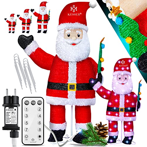 KESSER® Weihnachtsmann LED Santa Weihnachtsfigur Weihnachtsdekoration für Indoor & Outdoor aussen Wetterfest IP44 mit Fernbedienung und Heringe Weihnachtsbeleuchtung weihnachtsdeko 120cm von KESSER