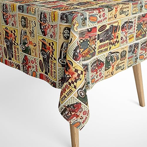 Jacquard Tischdecke aus beschichteter Baumwolle mit Fleckenschutz Judy American Diner Retro eckig rund oval Rand: Baumwollpaspel, Größe 140 x 160 cm eckig von KEVKUS