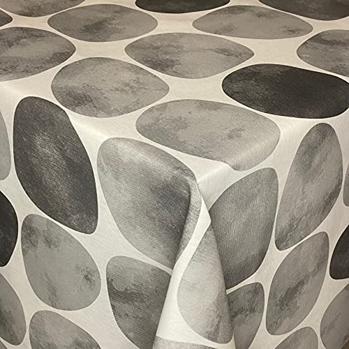 KEVKUS Tischdecke Jacquard beschichtete Baumwolle ARAPOFF-Piedra graue Steine eckig rund oval (Rand: Baumwollpaspel, 140 x 260 cm oval) von KEVKUS