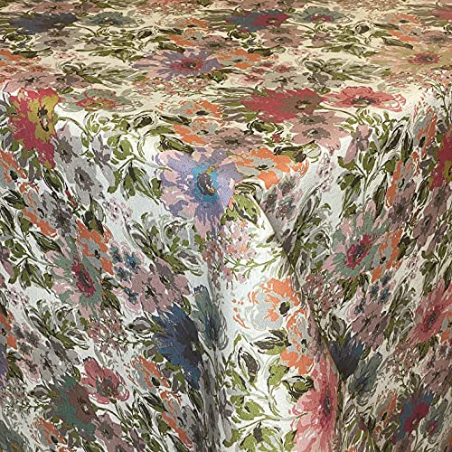 KEVKUS Tischdecke Jacquard beschichtete Baumwolle BG526 Bunte Blumen Retro eckig rund oval (Rand: Baumwollpaspel, 140 cm rund) von KEVKUS