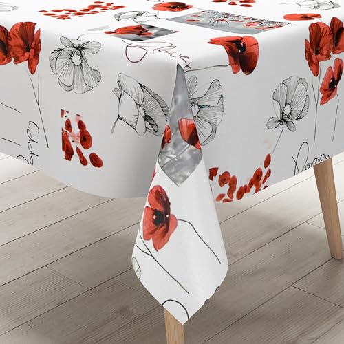 KEVKUS Wachstuch Tischdecke DR40 Mohn Poppy Blüten wählbar in eckig, rund und oval - Größe eckig 100x140cm Schnittkante von KEVKUS