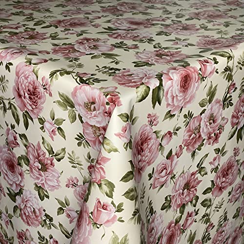 KEVKUS Wachstuch Tischdecke K124A rosa Rosen Blüten floral eckig rund oval (Rand: Paspelband, 140 cm rund) von KEVKUS