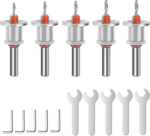 KEWAYO 5 Stücke Senkbohrer Holz Set, 8 mm Bohrsenker mit Tiefenanschlag, Bohrer mit Senker, Senker Metall und Senkbohrer Holz, Holzbohrer mit Senker für Holzbearbeitung, Kunststoff, Bohren von KEWAYO