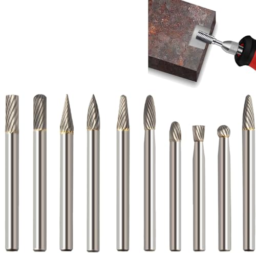 KEWAYO Hartmetall Frässtifte Set,10 Stück Metall Fräser Rotations Bohrer mit 6mm Schaft Hartmetallfräser,Drehwerkzeug Zubehör für Schleifen, Schnitzen, Metallpolieren, Gravieren, Bohren von KEWAYO