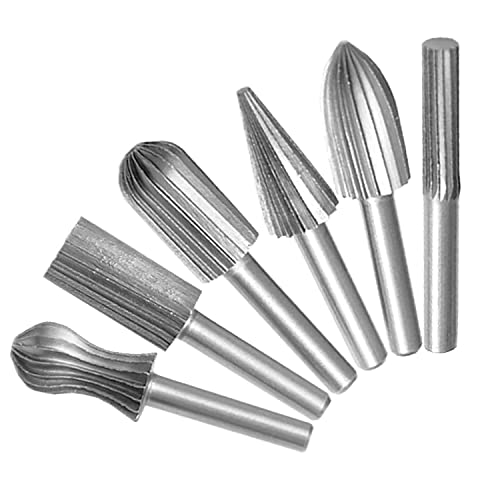 Rotierende Bava-Set, 6 Stück Werkzeuge für die Holzbearbeitung, rotierende Spitzen, Holz Carving File Drill Bits, 6 mm Rund Shank Gravur Rasp Cutter zum Schleifen, DIY, Bohren von KEWAYO