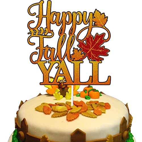 KEWEYA Happy Fall Y'all Cake Topper Herbst Happy Thanksgiving Kuchen Dekoration Ernte Ahorn Kürbis Urlaub Party Supplies von KEWEYA