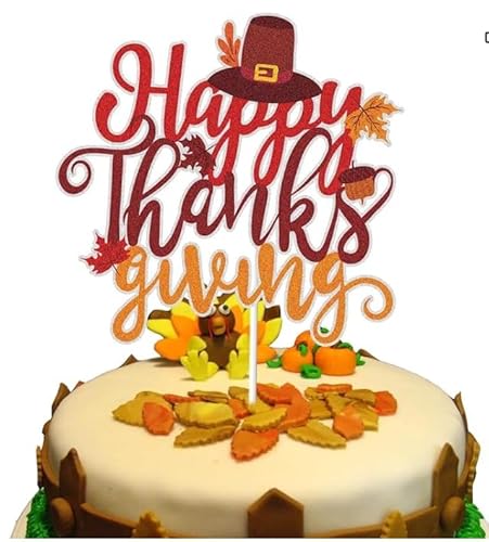 KEWEYA Happy Thanksgiving Cake Topper Give Maple Leaf Thankful Thank Cake Decoration Happy Fall Day Theme Party Supplies von KEWEYA