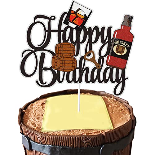 Whiskey Happy Birthday Tortenaufsatz Schwarz Glitzer Bier Weinglas Kuchen Dekor Feier Alter bis Perfektion Thema Geburtstag Party Dekoration Supplies für Männer Frauen von KEWEYA