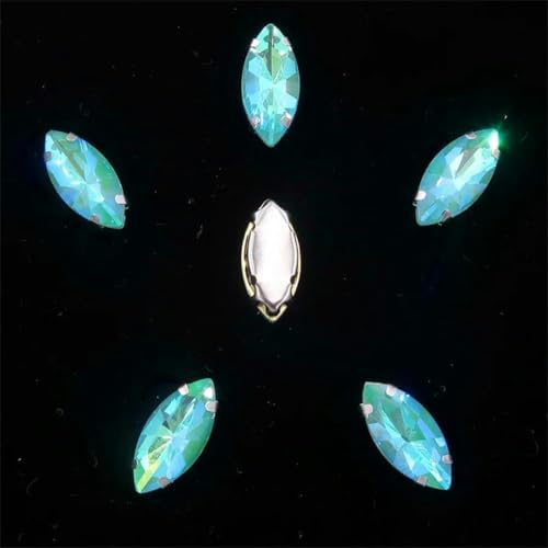 20 Stück/Packung, Glaskristall-Krallenfassungen in Pferdeaugenform, zum Aufnähen auf Strass, DIY-Applikation, 3 Lt Topaz, 7 x 15 mm, 20 Stück-7 x 15 mm, 20 Stück-2 Smaragd AB von KEWPLW