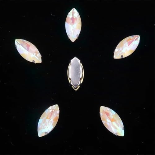 20 Stück/Packung, Glaskristall-Krallenfassungen in Pferdeaugenform, zum Aufnähen auf Strass, DIY-Applikation, 3 Lt Topaz, 7 x 15 mm, 20 Stück-7 x 15 mm, 20 Stück-3 Jonquil Ab von KEWPLW