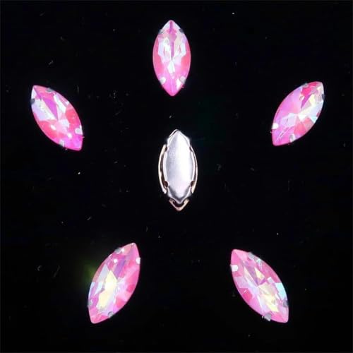 20 Stück/Packung, Glaskristall-Krallenfassungen in Pferdeaugenform, zum Aufnähen auf Strass, DIY-Applikation, 3 Lt Topaz, 7 x 15 mm, 20 Stück-7 x 15 mm, 20 Stück-3 Rose Ab von KEWPLW