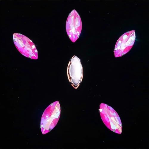 20 Stück/Packung, Glaskristall-Krallenfassungen in Pferdeaugenform, zum Aufnähen auf Strass, DIY-Applikation, 3 Lt Topaz, 7 x 15 mm, 20 Stück-7 x 15 mm, 20 Stück-4 Fuchsia AB von KEWPLW