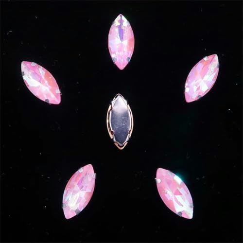 20 Stück/Packung, Glaskristall-Krallenfassungen in Pferdeaugenform, zum Aufnähen auf Strass, DIY-Applikation, 3 Lt Topaz, 7 x 15 mm, 20 Stück-7 x 15 mm, 20 Stück-6 Pink Ab von KEWPLW