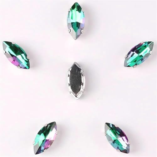 20 Stück Navette-Form Glaskristall Silber Krallenfassungen zum Aufnähen Strass Farben Mix DIY Applikation 8 Lt Amethyst AB 7x15mm 20 Stück-7x15mm 20 Stück- Smaragd RB von KEWPLW