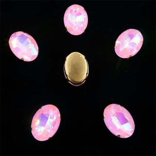 20 Stück ovale Krappenfassungen zum Aufnähen in Strasssteinen, Jelly Candy AB-Farbe, Glaskristall-Applikation, 5 Pink AB, 10 x 14 mm, 20 Stück – 13 x 18 mm, 20 Stück – 5 Pink AB von KEWPLW