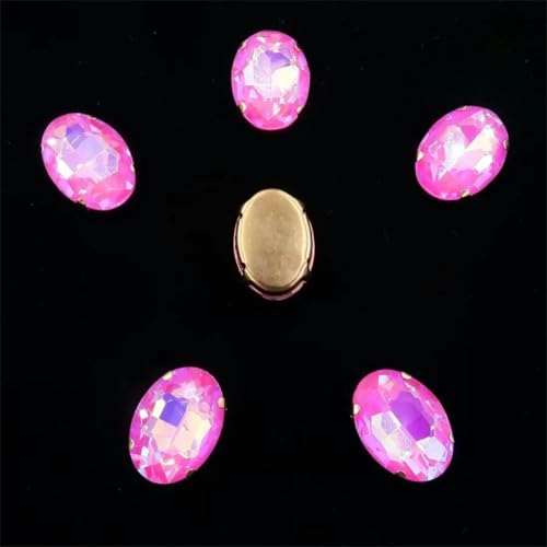 20 Stück ovale Krappenfassungen zum Aufnähen in Strasssteinen, Jelly Candy AB-Farbe, Glaskristall-Applikation 5 Pink AB, 10 x 14 mm, 20 Stück-10 x 14 mm, 20 Stück-2 Rose AB von KEWPLW