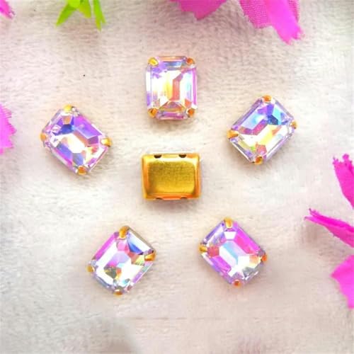 AB-Farben, goldene Krallenfassungen zum Aufnähen, rechteckige Strass-Applikation aus Glaskristallen, DIY-Besatz, 6 AB-Farben, Mix, 18 x 27 mm, 10 Stück – 13 x 18 mm, 20 Stück – 4 Violett AB von KEWPLW