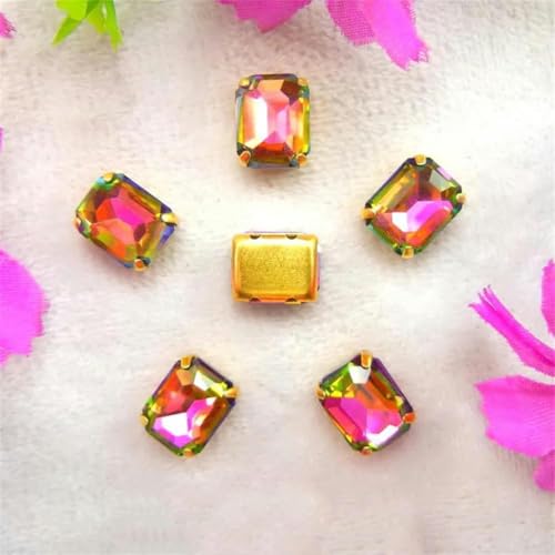 AB-Farben, goldene Krallenfassungen zum Aufnähen, rechteckige Strass-Applikation aus Glaskristallen, DIY-Besatz, 6 AB-Farben, Mix, 18 x 27 mm, 10 Stück – 18 x 27 mm, 10 Stück – Regenbogen von KEWPLW