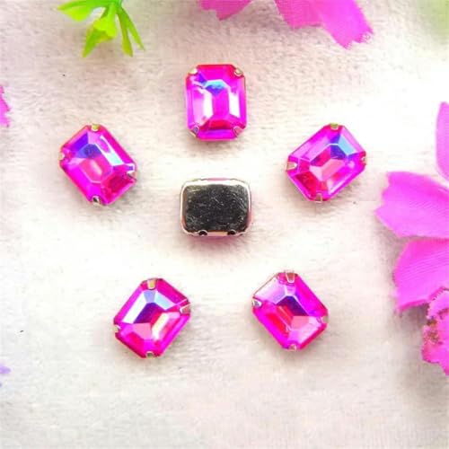 AB-Farben, silberne Krallenfassungen zum Aufnähen von Strassperlen, rechteckige Form, Glaskristall, DIY-Besatz, 1 Rot AB, 8 x 10 mm, 50 Stück – 6 x 8 mm, 50 Stück – 3 Rose AB von KEWPLW