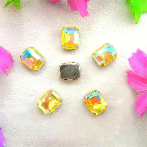 AB-Farben, silberne Krallenfassungen zum Aufnähen von Strassperlen, rechteckige Form, Glaskristall, DIY-Besatz, 1 Rot AB, 8 x 10 mm, 50 Stück – 8 x 10 mm, 50 Stück – Jonquil AB von KEWPLW