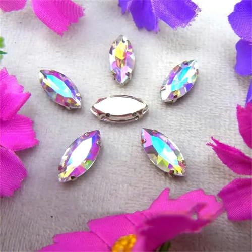 AB-Farben, silberne Krappenfassungen, Strass-Perlen in Navett-Form zum Aufnähen auf Glaskristall, DIY-Applikation, 3 Jonquil AB, 13 x 27 mm, 10 Stück – 4 x 8 mm, 50 Stück – 5 Violett AB von KEWPLW