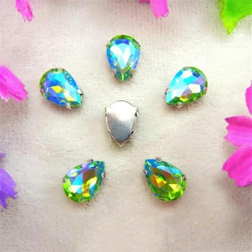 AB Farben Wassertropfen Tropfen Glas Kristall Silber Krallenfassungen Strass Perlen zum Aufnähen DIY Applikation Aquamarin AB 13x18mm 20Stk-4x6mm 50Stk-1 Peridot AB von KEWPLW